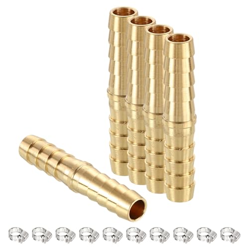 sourcing map 5 Stück 5/16 Zoll auf 5/16 Zoll Messing-Schlauchstutzen, Metall, Splicer Mender mit 10 Stück Edelstahl-Schlauchschellen von sourcing map