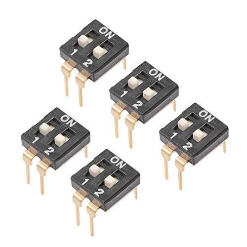 sourcing map 5 Stück DIP-Schalter Stufe für Leiterplatten 1-2 Bit 2,54 mm Abstand schwarz von sourcing map