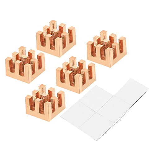 sourcing map 5 Stück Kupferkühlkörper 7x7x5mm mit Selbstklebendem für IC Chipsatz Kühler von sourcing map