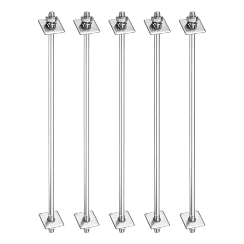 sourcing map 5 Stück M6 x 210 mm 304 Edelstahl Doppelend-Gewindebolzen mit Muttern, quadratische flache Unterlegscheiben und Federringe für die Wartung im Haus, silberfarben von sourcing map