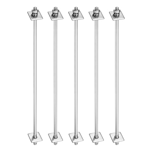 sourcing map 5 Stück M6 x 220 mm 304 Edelstahl Doppelend-Gewindebolzen mit Muttern, quadratische flache Unterlegscheiben und Federringe für die Wartung im Haus, silberfarben von sourcing map