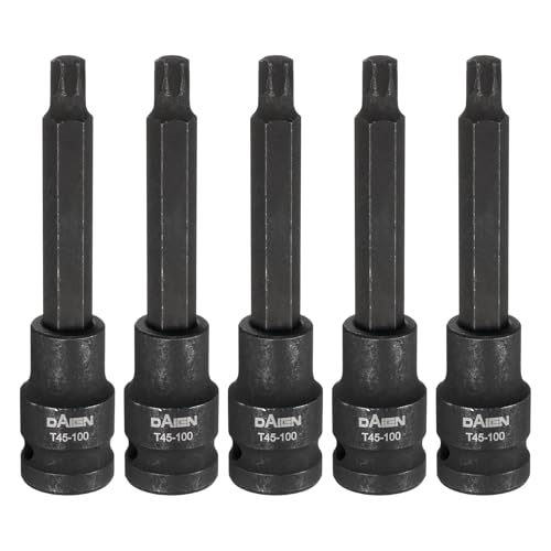 sourcing map 5 x T45 Torx-Bit-Stecknuss, 100 mm Länge, 1,27 cm Vierkantantrieb, Stern, 6-Punkt-Verlängerung, Schlagbohrer-Set, S2-Stahl, Steckschlüssel-Bits, Schwarz sourcing map 5 x T45 Torx-Bit-Stecknuss, 100 mm Länge, 1,27 cm Vierkantantrieb, Stern, 6-Punkt-Verlängerung, Schlagbohrer-Set, S2-Stahl, Steckschlüssel-Bits, Schwarz von sourcing map