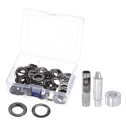 sourcing map 50 Sätze Tülle Kit Kupfer Metall Tülle Ösen mit 3Stk. Installationswerkzeug & Aufbewahrungsbox für Schuhe Kleidung Leder 20mm 4/5 Inch Rotguss-farbe von sourcing map