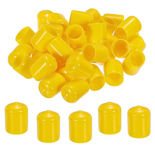 sourcing map 50 Stück 16 mm Gummi-Endkappen Abdeckung PVC Vinyl Schraubgewindeschutz Runde Draht Regalkappen für Schraube Bolzen Rohr Zaunpfosten, Gelb von sourcing map