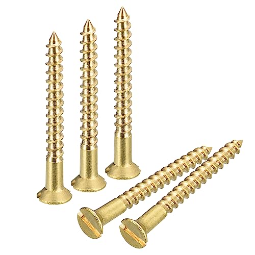 sourcing map 50Stk Messing Holz Schrauben M2.5x25mm Geschlitzt Antrieb Flach Kopf Selbstschneidend Schrauben Senkkopf für Holzarbeiten Möbel von sourcing map