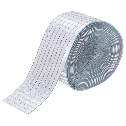 sourcing map 5760 Stück Glasspiegel Discokugel Fliesen Selbstklebend Silber Spiegel Mosaik Fliesen 5 x 5 mm für Discokugel, DIY Handwerk, KTV Dekoration 1 Bogen von sourcing map