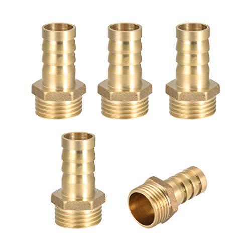 sourcing map 5 Stk. Messing Schlauchanschluss Schlauchverbinder Stecker Adapter 14mm Widerhaken x1/2 G Außenrohr von sourcing map