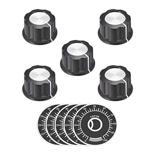 sourcing map 5Stk. Potentiometer Drehknopf 6mm Einsatzwelle mit 40mm 0-100 Wählscheibe von sourcing map