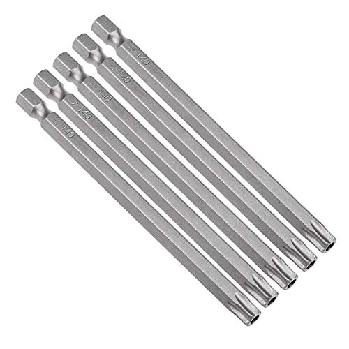 sourcing map 5Stk. Sechskantschaft T40 Magnetische Torx Schraubendreher Bits 100mm Länge 1/4" von sourcing map