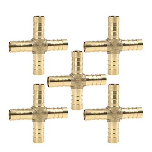 sourcing map 5 Stücke 10mm Messing-Schlauchtülle,Schlauchverschraubung 4-Wege Kreuzverbinder Schlauchanschluss für Luft, Wasser, Gas, Öl von sourcing map