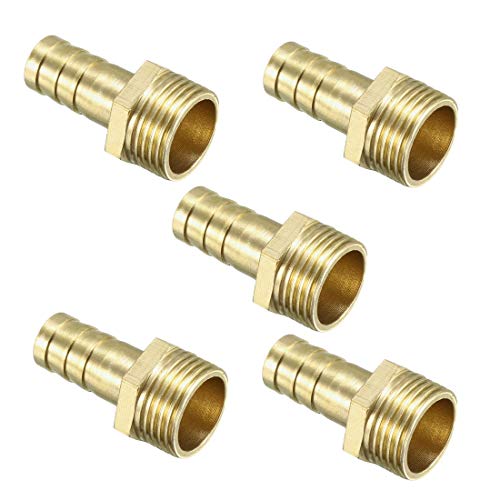sourcing map 5 Stück Schlauchanschluss Adapter aus Messing mit Widerhaken, 10mm Widerhaken x G3/8-Außengewinde von sourcing map