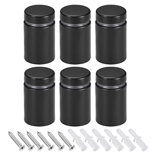 sourcing map 6 Stück Abstandshalter Edelstahl 19x26mm Wandhalterung Schilderhalter Acryl Glasnägel Werbung, Glasabstandsbolzen mit Schrauben und Spreizrohr (M10), Schwarz von sourcing map