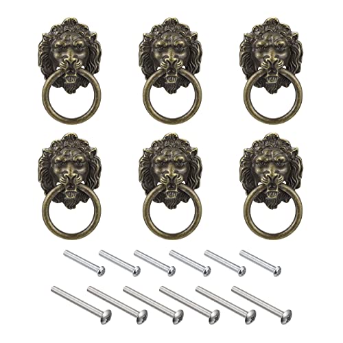 sourcing map 6 Stück Löwen Schublade Ziehen 1.57"x1.97" Löwenkopf Zieht Knauf Ring Schublade Ziehen mit Schrauben für Kommode Kleiderschrank Küchenschrank Bronze von sourcing map