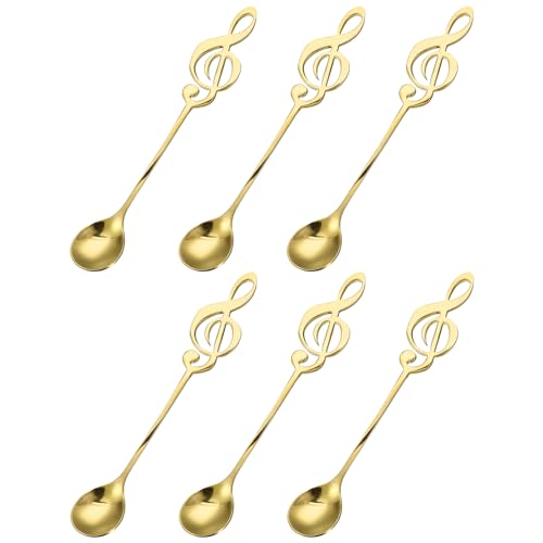 sourcing map 6Stk Edelstahl Musiknote Kaffeelöffel Mini-Geschirr Dessertlöffel Rühren Rührlöffel für Tee Kaffee Kuchen 6" Gold von sourcing map