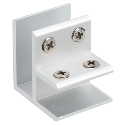 sourcing map 90 Grad Glas-Klemme, für 14-17mm dicke einstellbare doppelseitige Glasregalstütze aus Aluminiumlegierung Glasclip-Klemmhalter, silberfarben von sourcing map