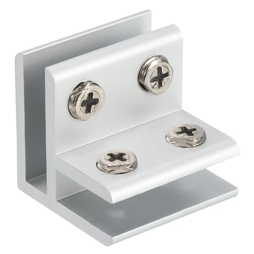 sourcing map 90 Grad Glas-Klemme, für 5-8mm dicke einstellbare doppelseitige Glasregalstütze aus Aluminiumlegierung Glasclip-Klemmhalter, silberfarben von sourcing map