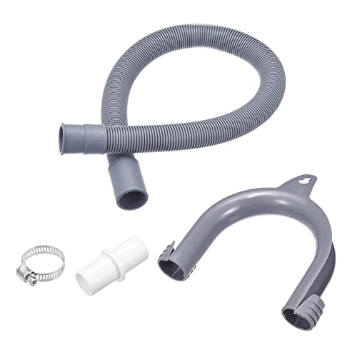 sourcing map Ablaufschlauch-Verlängerungs-Kits für Waschmaschine, 60 cm, grau, für Waschmaschine mit Verlängerungsadapter, U-Biegungs-Schlauchhalter, 2 Klemmen von sourcing map
