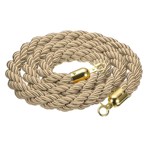 sourcing map Absperrseil mit Haken, gedreht, 2 m, champagnerfarben / goldfarben von sourcing map