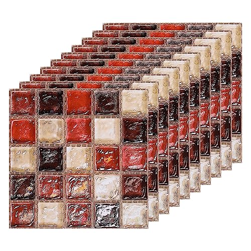 sourcing map Abziehen und Aufkleben Kacheln Aufkantung 25 Blätter 3.94"x3.94" Wasserdicht Klein Größe Mosaik Fliesen Aufkleber Selbstklebend Fliesen Tapete Dekorativ für Küche Bad Rot+Schwarz von sourcing map