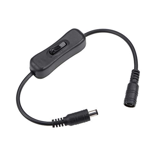 sourcing map DC 12V Inline Wippschalter Schalter mit 5,5x2,1 mm DC-Buchse M-zu-F-Netzkabel Schwarz von sourcing map