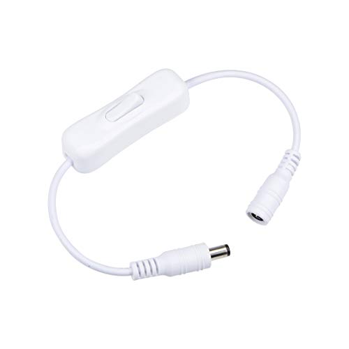 sourcing map DC 12V Inline Wippschalter Schalter mit 5,5x2,1 mm DC-Buchse M-zu-F-Netzkabel Weiß von sourcing map
