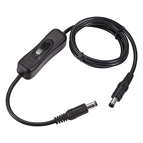 sourcing map DC-Kabel mit EIN/AUS-Schalter 5,5 mm x 2,1 mm DC-Stecker auf Stecker Verlängerungskabel 1M schwarz für LED-Schreibtischlampe LED-Streifen von sourcing map