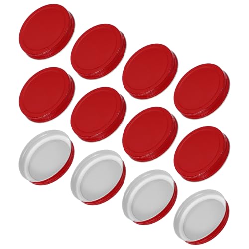 sourcing map Deckel für Einmachgläser, farbige Weißblech-Deckel mit Etikett für normale Öffnung, Einmachgläser zum Fermentieren, Einlegen, Mahlzeiten, Einfrieren, Konservieren, Rot (86 mm), 12 Stück von sourcing map