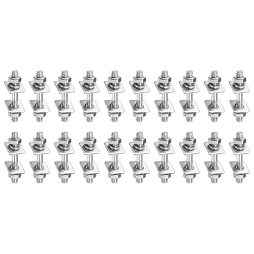 sourcing map Doppelend-Gewindebolzen mit Muttern, quadratische, flache Unterlegscheiben und Federringe für die Wartung im Haus, 20 Stück, M4 x 30 mm, silberfarben von sourcing map