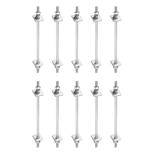 sourcing map Doppelend-Gewindebolzen mit Muttern, quadratische, flache Unterlegscheiben und Federringe für die Wartung im Haus, silberfarben, M3 x 80 mm, 304 Edelstahl, 10 Stück von sourcing map