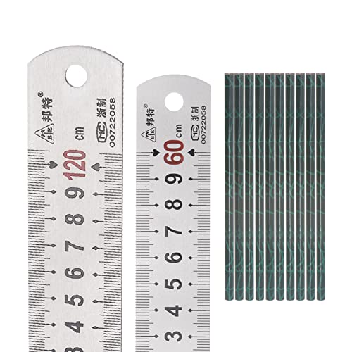 sourcing map Edelstahl-Lineal, 60 cm und 120 cm, gerade Kante, Messwerkzeuge mit sechseckigem HB-Bleistift von sourcing map