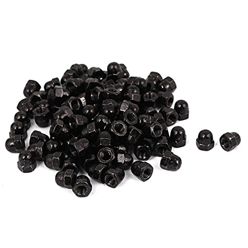 sourcing map Eichel Sechskant Hutmuttern - 100stk. M4 Hutmuttern Hartmetall Stahl Sechskant Dekorative Kappenmutter für Schrauben Bolzen Schwarz von uxcell