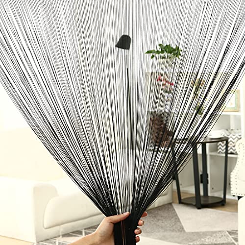 sourcing map Fadenvorhang Vorhang Streifenvorhang Hintergrund Heim Tür Fenster Party, Quaste Fadengardine 100x200cm(B*H) Schwarz von sourcing map