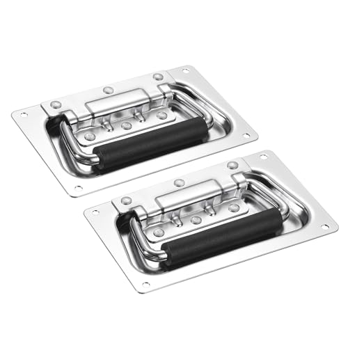 sourcing map Federbelasteter versenkter Griff, 13,2 x 8,1 cm, Stahl, Oberflächenmontage, Griffe mit gepolstertem Griff für Schrank, Werkzeugkasten, Aufbewahrungsboxen (Silber, 2 Stück) von sourcing map