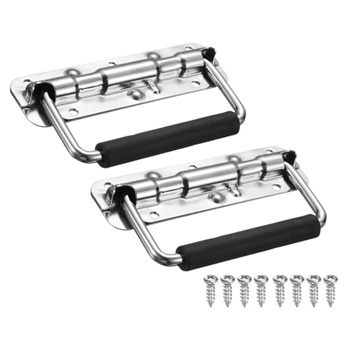 sourcing map Federbelasteter versenkter Griff, 14 x 4 cm, Stahl, Oberflächenmontage, Griffe mit gepolstertem Griff für Schrank, Werkzeugkasten, Aufbewahrungsboxen (Silber, 2 Stück) von sourcing map