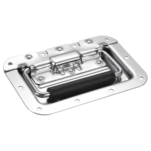 sourcing map Federbelasteter versenkter Griff, 16,4 x 10,7 cm, Stahl, Oberflächenmontage, Griffe mit gepolstertem Griff für Schrank, Werkzeugkasten, Aufbewahrungsboxen (Silber) von sourcing map
