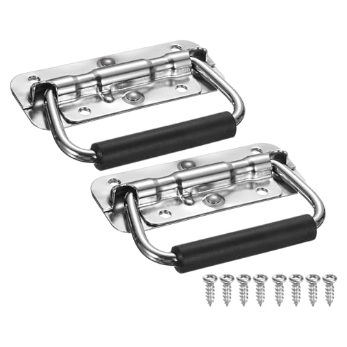 sourcing map Federbelasteter versenkter Griff, 9,9 x 4,1 cm, Stahl, Oberflächenmontage, Griffe mit gepolstertem Griff für Schrank, Werkzeugkasten, Aufbewahrungsboxen (Silber, 2 Stück) von sourcing map
