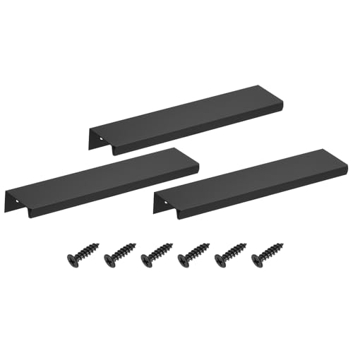 sourcing map Fingergriffe, 150 mm, Aluminium, versteckte Schubladengriffe, moderne verdeckte Laschen, Hardware für Küche, Möbel, Kleiderschrank, Schwarz, 3 Stück von sourcing map