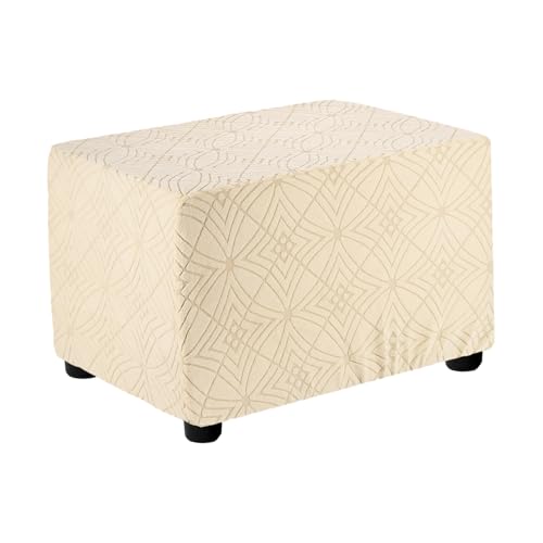 sourcing map Fußhocker-Bezug, strukturierter Jacquard, rechteckig, dehnbar, Fußstützen-Schonbezug für Wohnzimmer, Schlafzimmer, Länge 60–75 cm, Beige von sourcing map