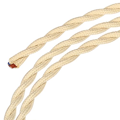 sourcing map Gedrehte Tuch Bedeckt Draht 2 Kern 18AWG 3.0m/9.84ft Vintage Gewebe Elektrokabel für Pendelleuchten DIY Projekt Beige von sourcing map