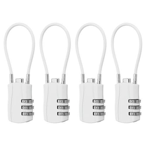 sourcing map Gepäck-Reiseschloss, 3-stelliges Kabel-Zahlenschloss, 30 mm breiter Körper mit 13,5 cm langem Kabel für Koffer, Taschen, Schränke, kleine Zäune, Fitnessstudio, Weiß, 4 Stück sourcing map Gepäck-Reiseschloss, 3-stelliges Kabel-Zahlenschloss, 30 mm breiter Körper mit 13,5 cm langem Kabel für Koffer, Taschen, Schränke, kleine Zäune, Fitnessstudio, Weiß, 4 Stück von sourcing map
