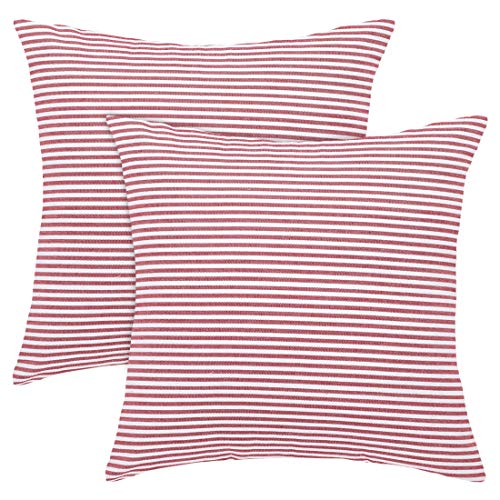 sourcing map Gewebte gestreifte Kissenbezüge, 2er-Set, dekorative quadratische Bauernhaus-Kissenbezüge für Sofa, Schlafzimmer, Autostuhl, 45,7 x 45,7 cm, Rot & Weiß von sourcing map