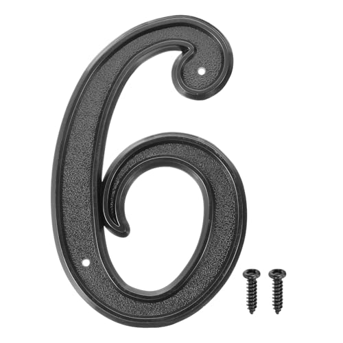 sourcing map Hausnummern für den Außenbereich, 15,2 cm, ABS-Hausadressnummern, Briefkasten-Dekor-Nummer mit Schrauben für Wohnung, Büro, Hotel, Zimmer, Tür, Straßenschilder (Schwarz, Nummer 6) von sourcing map