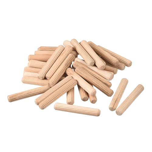 sourcing map Holz Taube Pins 36stk. 8x50mm (5/16"x2") Geriffelt Abgeschrägt Enden Holz Taube Pegs Ofen Getrocknet Hartholz für Holzbearbeitung Möbel Regal von sourcing map