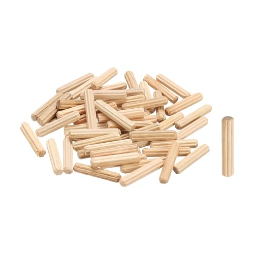 sourcing map Holzdübelstifte, 4 mm x 20 mm, gerade Dübelstangen, geriffelte Dübelstangen für Handwerk, Möbel, Heimwerker, Hartholz, 100 Stück von sourcing map