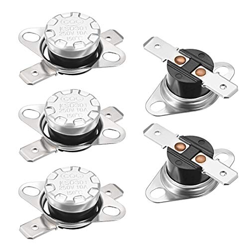 sourcing map KSD301 Thermostat 150°C/302 °F 10A Normal Geschlossen N.C Einstellen der Schnappscheiben-Temperaturschalter für Mikrowelle, Backofen, Kaffeemaschine 5 Stück von sourcing map