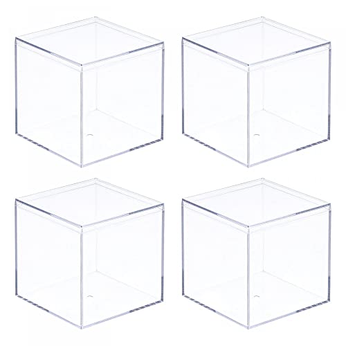 sourcing map Klar Acryl Plastik Aufbewahrungsbox Quadrat Kubus Vitrine mit Deckel, 5,1x5,1x5,1cm Behälterbox für Klein Gegenstände, Packung mit 4 von sourcing map