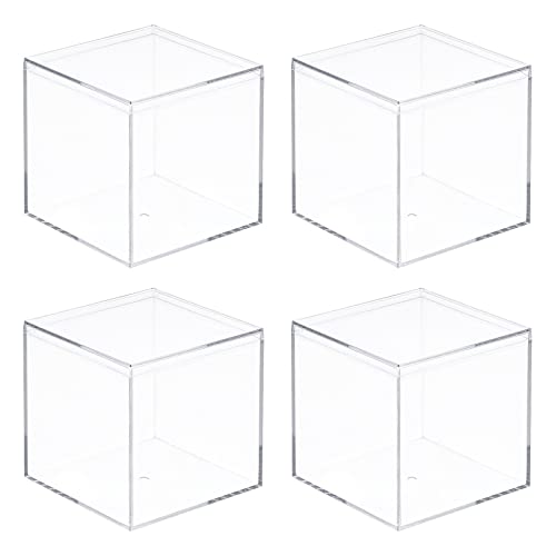 sourcing map Klar Acryl Plastik Aufbewahrungsbox Quadrat Kubus Vitrine mit Deckel, 6,1x6,1x6,1cm Behälterbox für Klein Gegenstände, Packung mit 4 von sourcing map