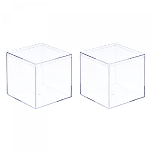 sourcing map Klar Acryl Plastik Aufbewahrungsbox Quadrat Kubus Vitrine mit Deckel, 8,1x8,1x8,1cm Behälterbox für Klein Gegenstände, Packung mit 2 von sourcing map