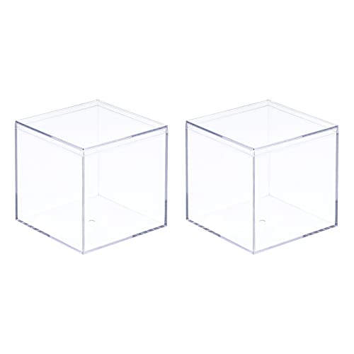 sourcing map Klar Acryl Plastik Aufbewahrungsbox Quadrat Kubus Vitrine mit Deckel, 8,1x8,1x8,1cm Behälterbox für Klein Gegenstände, Packung mit 2 von sourcing map