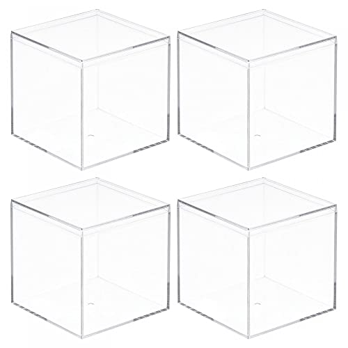 sourcing map Klar Acryl Plastik Aufbewahrungsbox Quadrat Kubus Vitrine mit Deckel, 9,5x9,5x9,5cm Behälterbox für Klein Gegenstände, Packung mit 4 von sourcing map